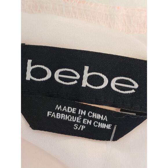 Bebe Flare Skirt Womens Small Pink Floral Sheer Striped Pleated Classic Back Zip - Picture 2 of 12